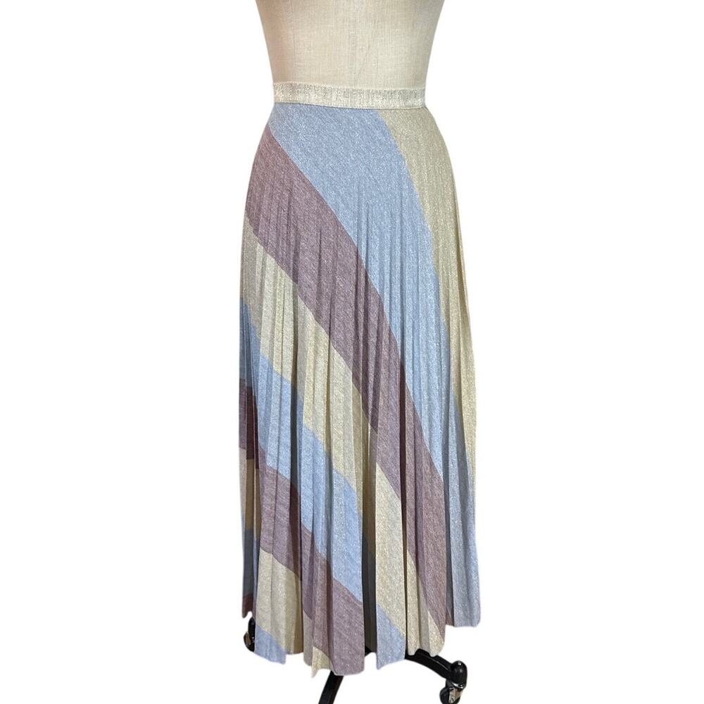 Karen Millen Striped Pleated Sparkle Knit Midi Skirt Size 2 NEW Metalllic